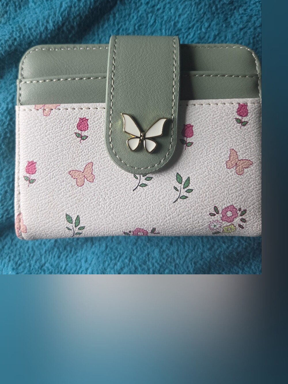 Classic Butterfly Floral Women's Wallet - Sage Green & White